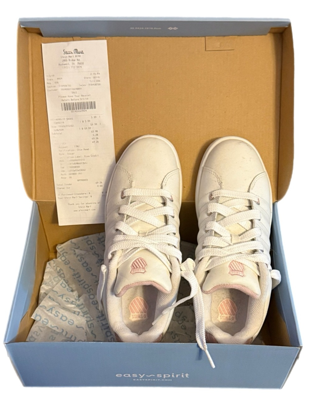 K-Swiss Classic White Athletic Sneakers w Light Pink Accent  in size 6 1/2 NIB